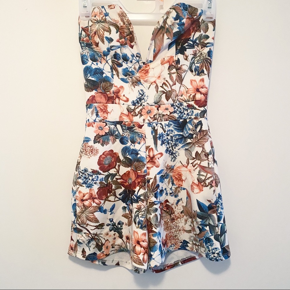 Strapless Floral Romper